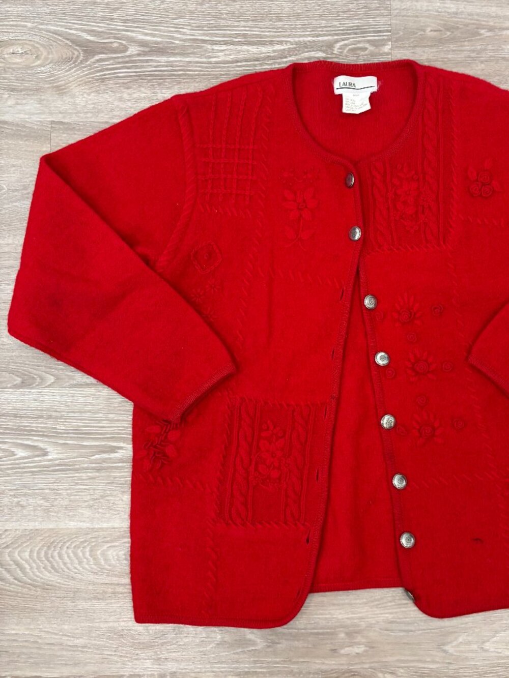 LAURA Wool Vintage Cardigan Sweater Womens Size M Red Knit Button Front
